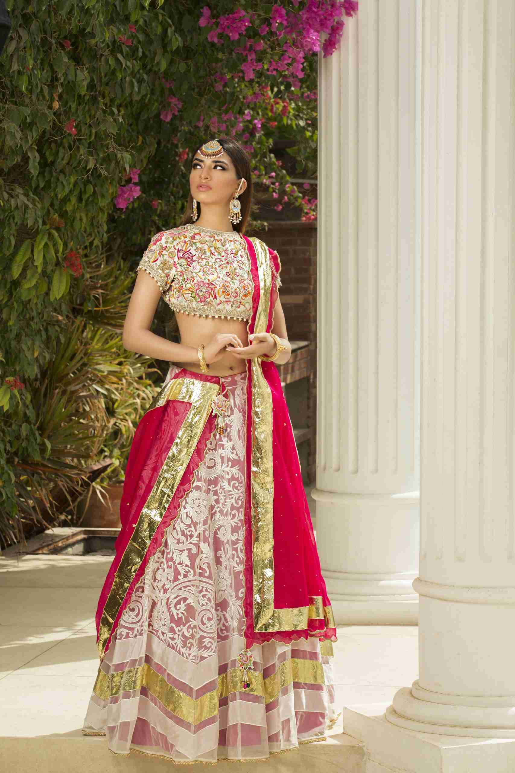 Ivory Multi Resham and Hand Embroidered Choli with Cutwork Lehenga and Chiffon Dupatta