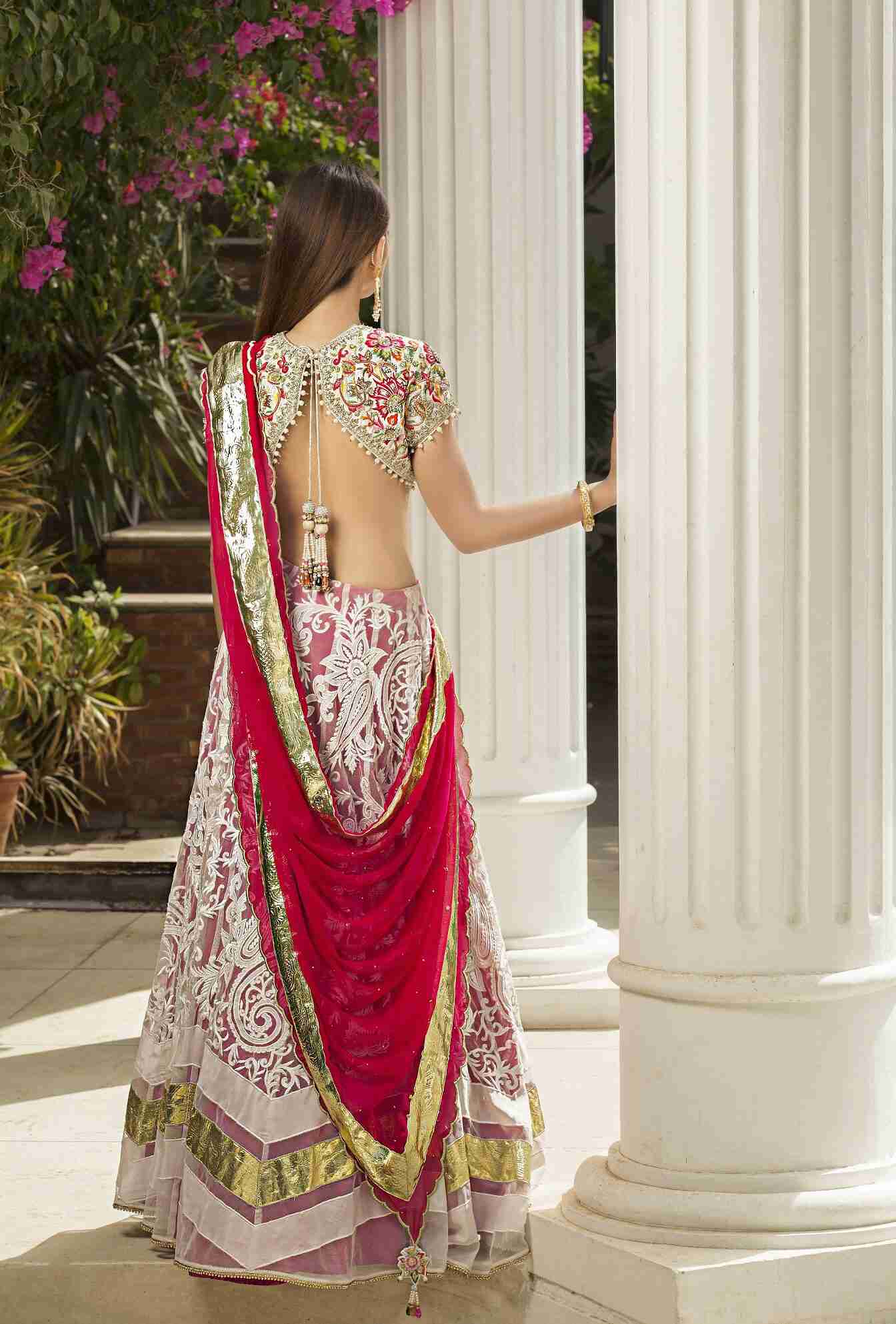 Ivory Multi Resham and Hand Embroidered Choli with Cutwork Lehenga and Chiffon Dupatta