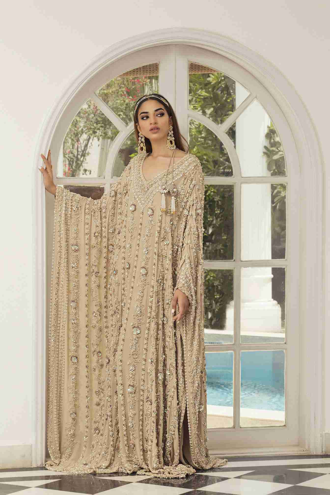 Laari Embellished Nude Kaftan