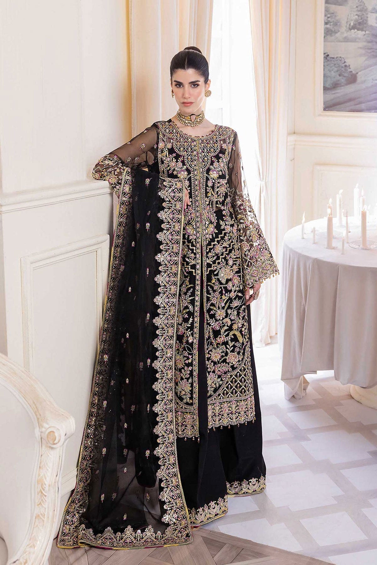 Kanwal Malik Sable Style – Black Front-Open Gown & Flared Pants