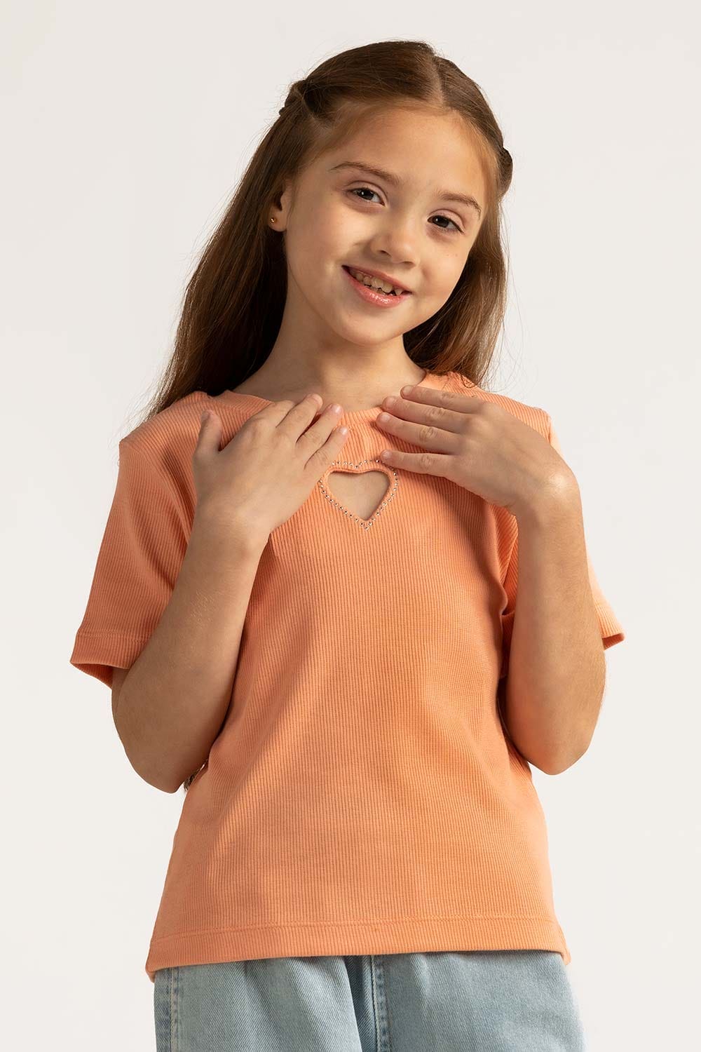 Salmon Junior Girl Knit Printed Tee