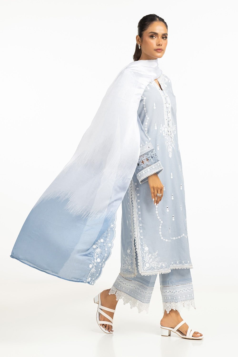 Satin Crincle Printed With Embroidered Dupatta