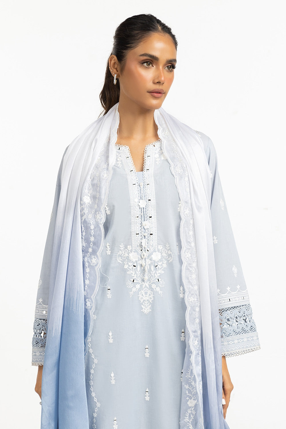 Satin Crincle Printed With Embroidered Dupatta