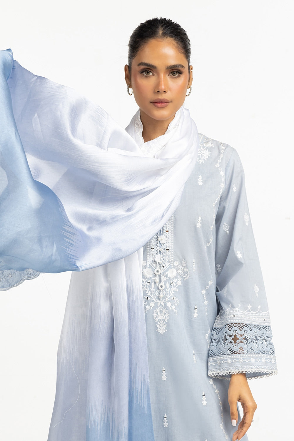 Satin Crincle Printed With Embroidered Dupatta