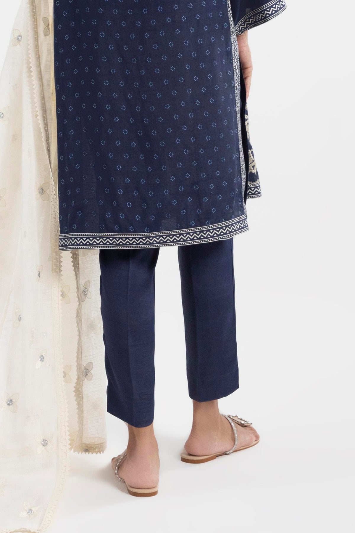 Stitched Blue Straight Pants