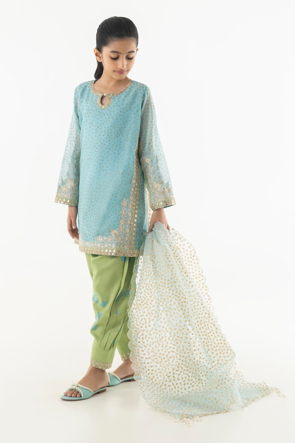 Stitched Kids Embroidered Cotton Suit