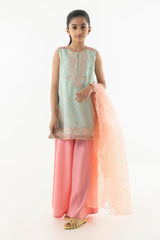 Stitched Kids Cotton Net Embroidered Suit
