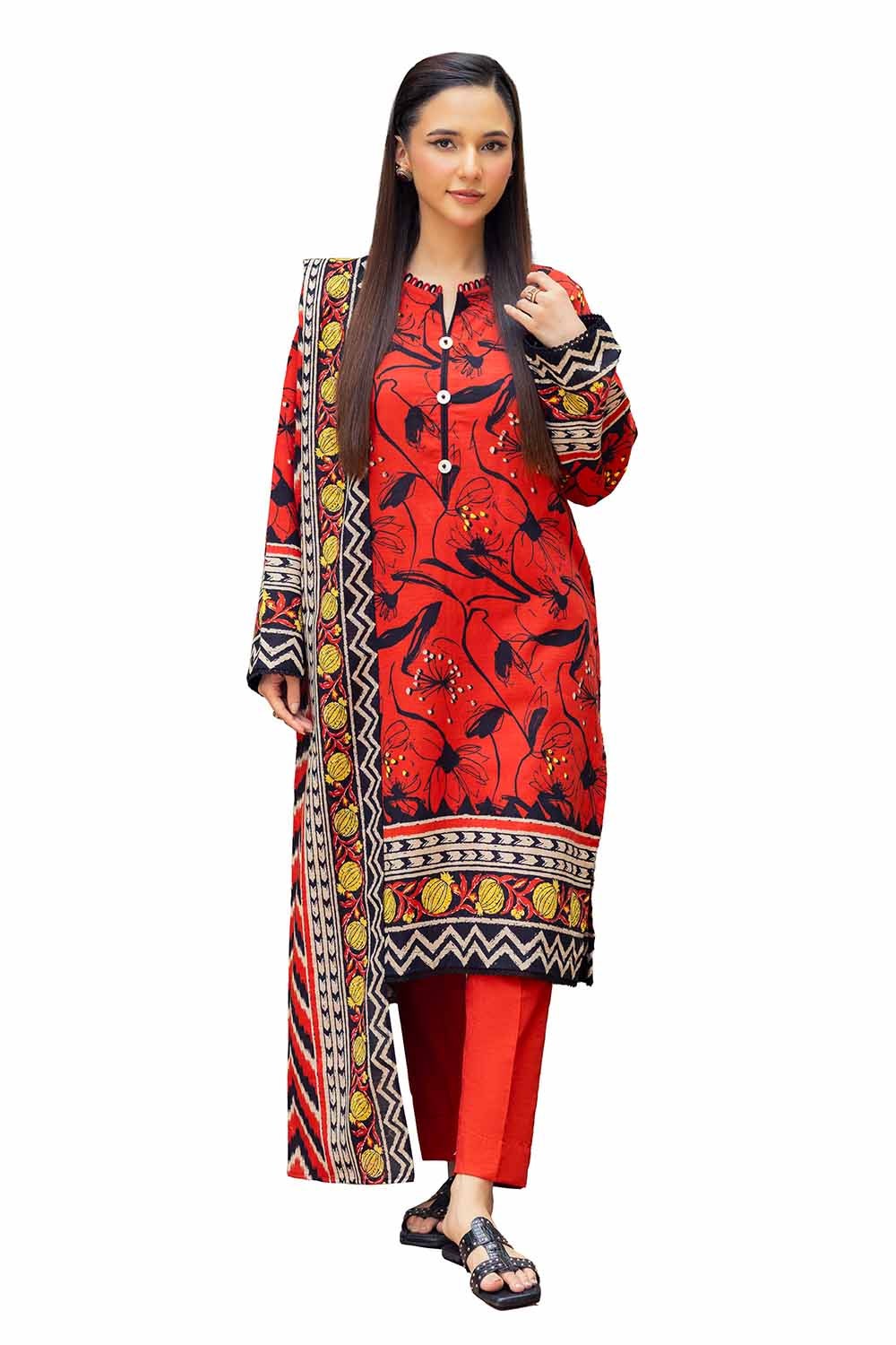3 Piece Unstitched Printed Khaddar Suit