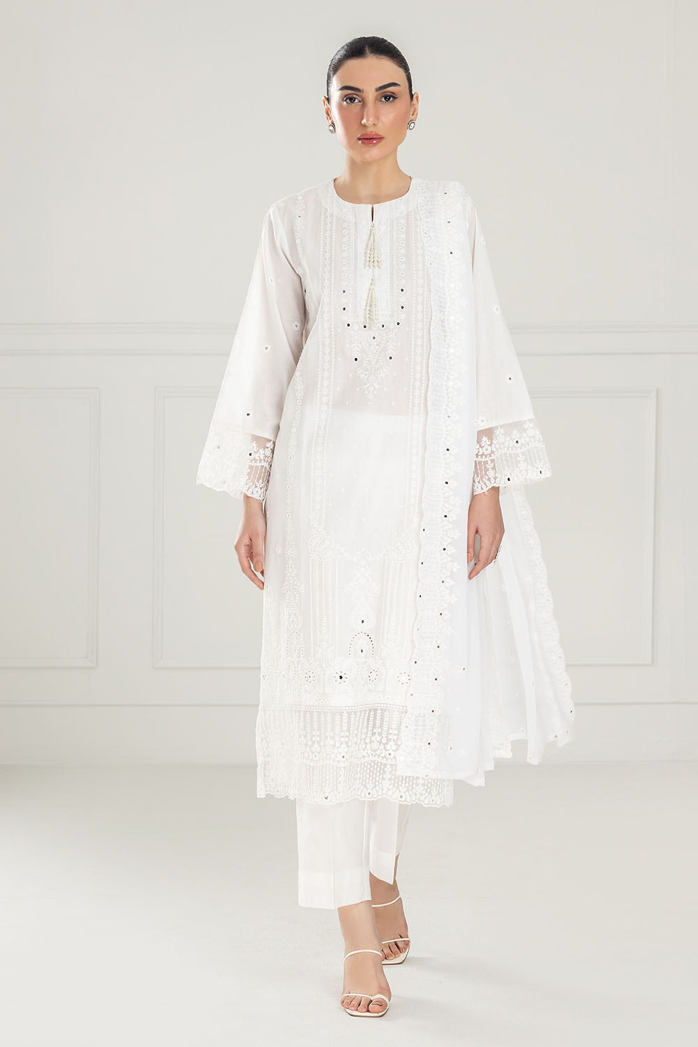3 Piece Unstitched Embroidered Lawn Suit With Embroidered Chiffon Dupatta