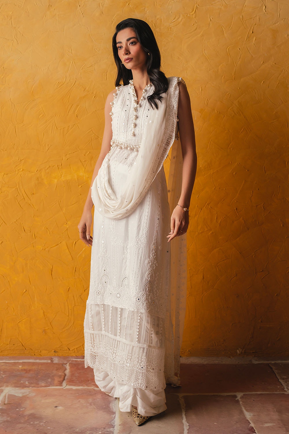 3 Piece Unstitched Embroidered Lawn Suit With Embroidered Chiffon Dupatta