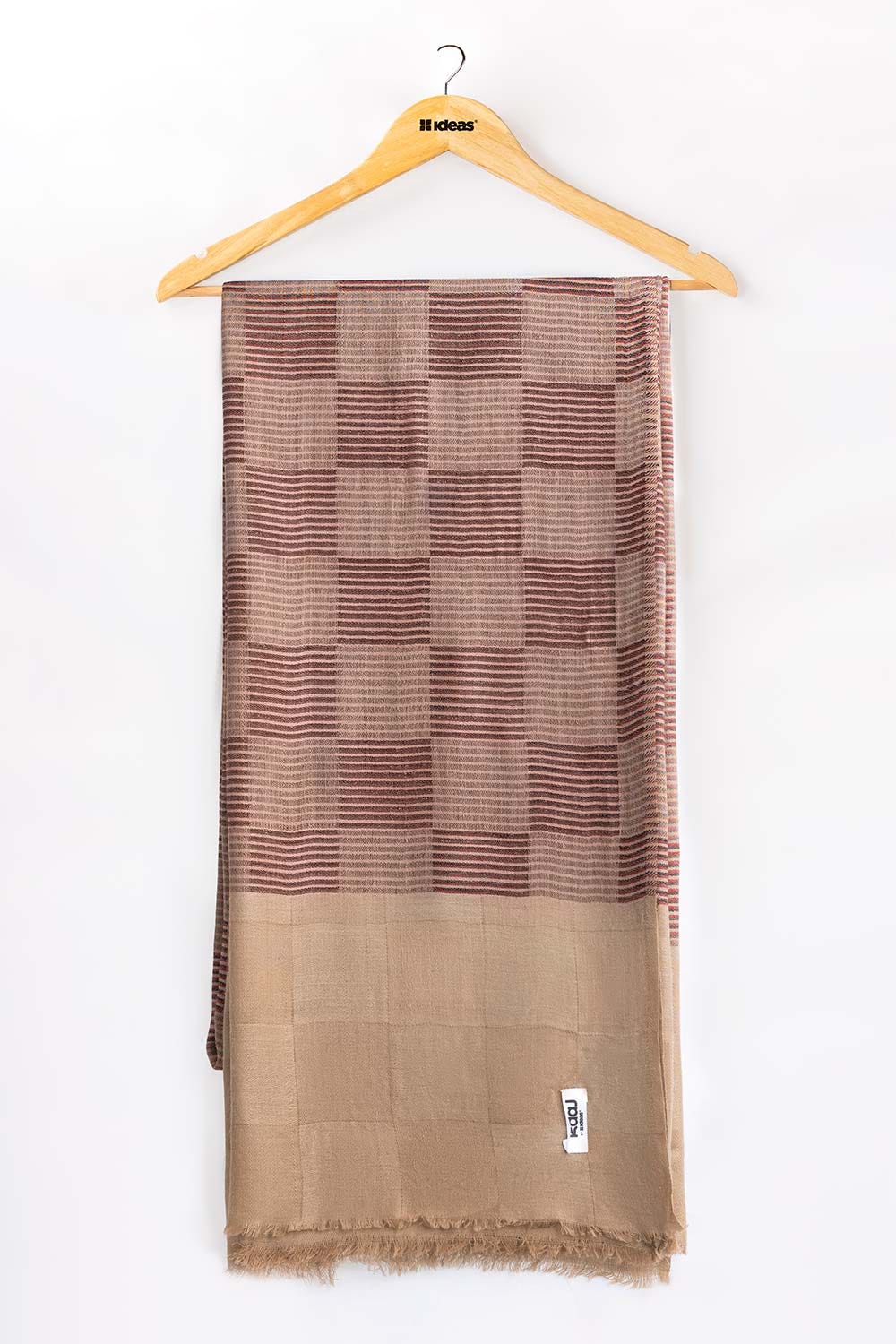 Beige Blended Box Check Shawl