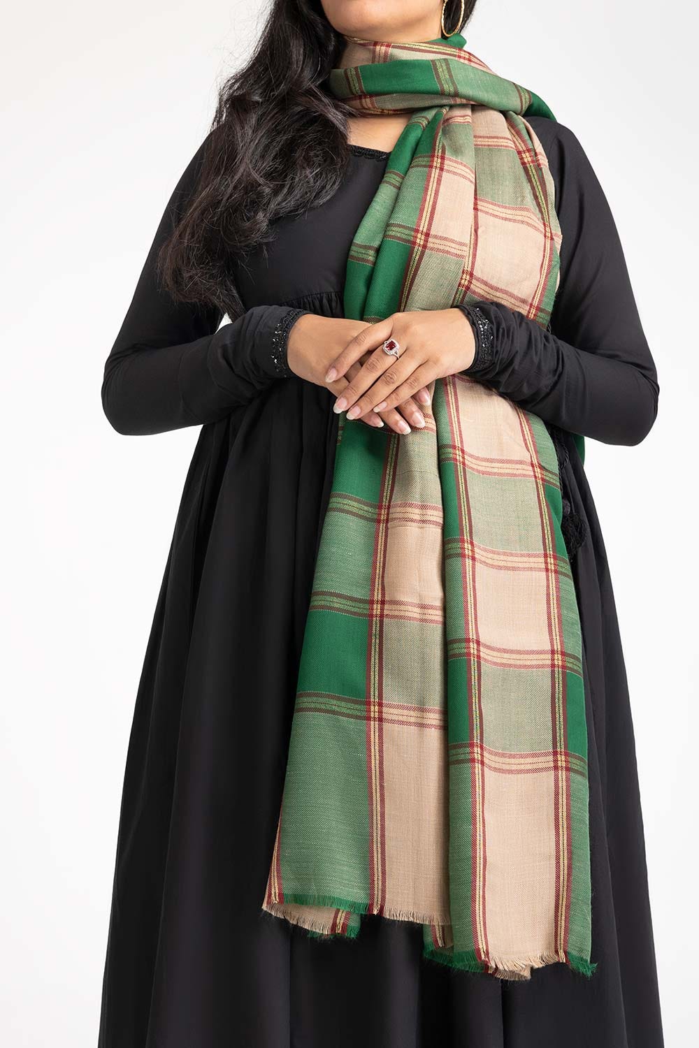 Green Blended Checkered Shawl