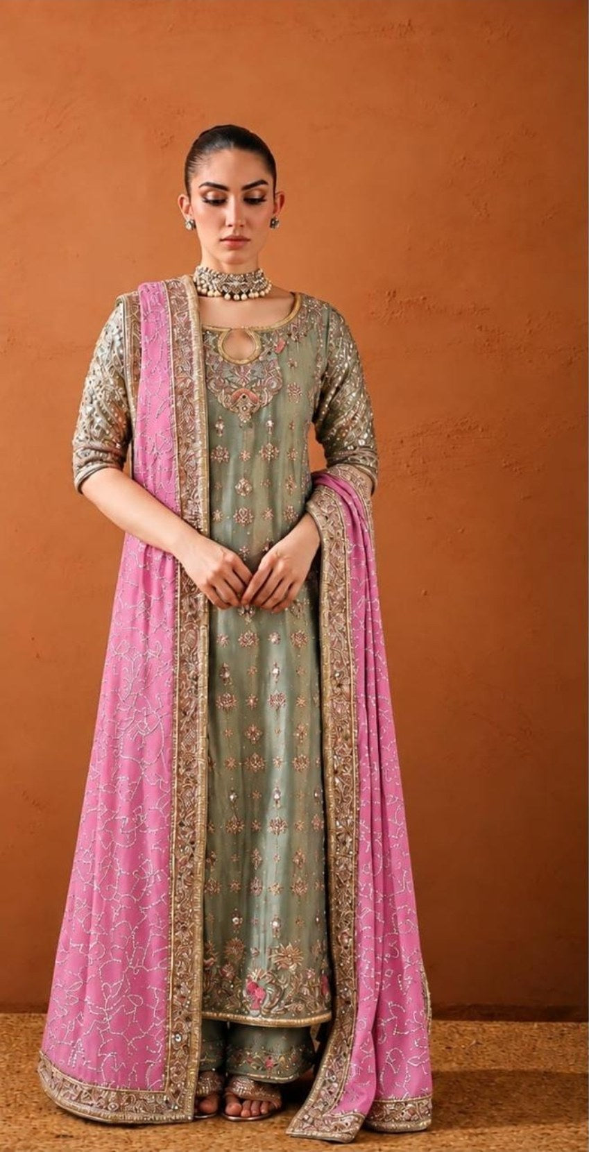 Shagna Style — Mairaz Pistachio Green & Pink Three-Piece Suit