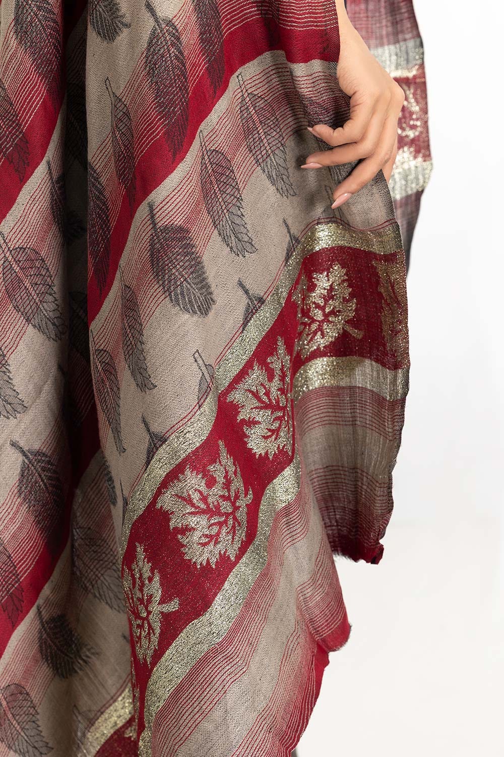 Maroon Shawl With Leaf Pattern