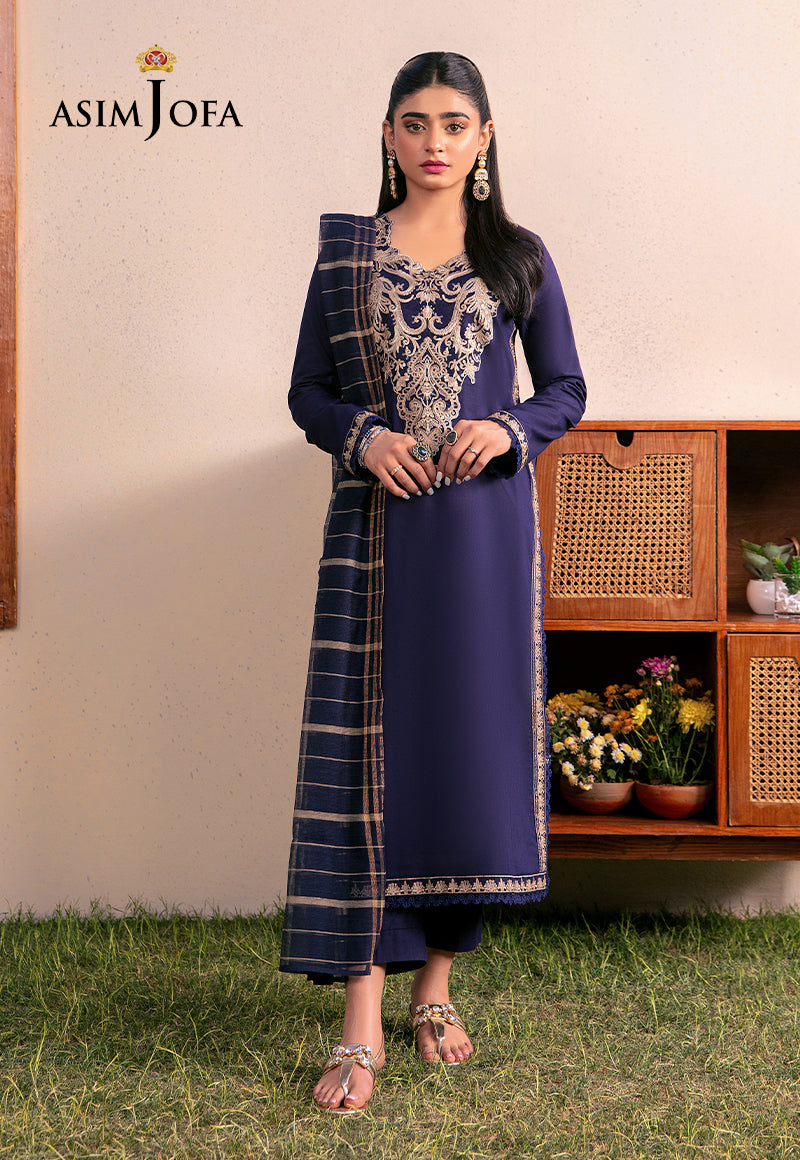 AJIZL-20 EMBROIDERED PAPER COTTON UNSTITCHED 3 PCS