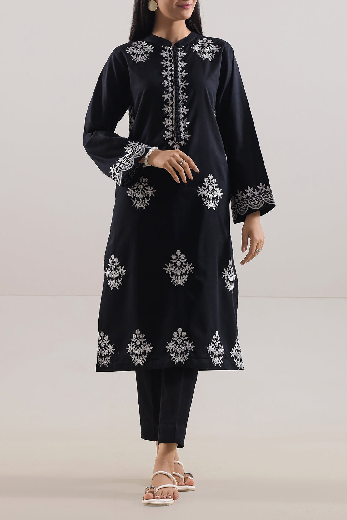 Solid Embroidered Cambric Stitched 2 Piece (Shirt/Trouser)124897