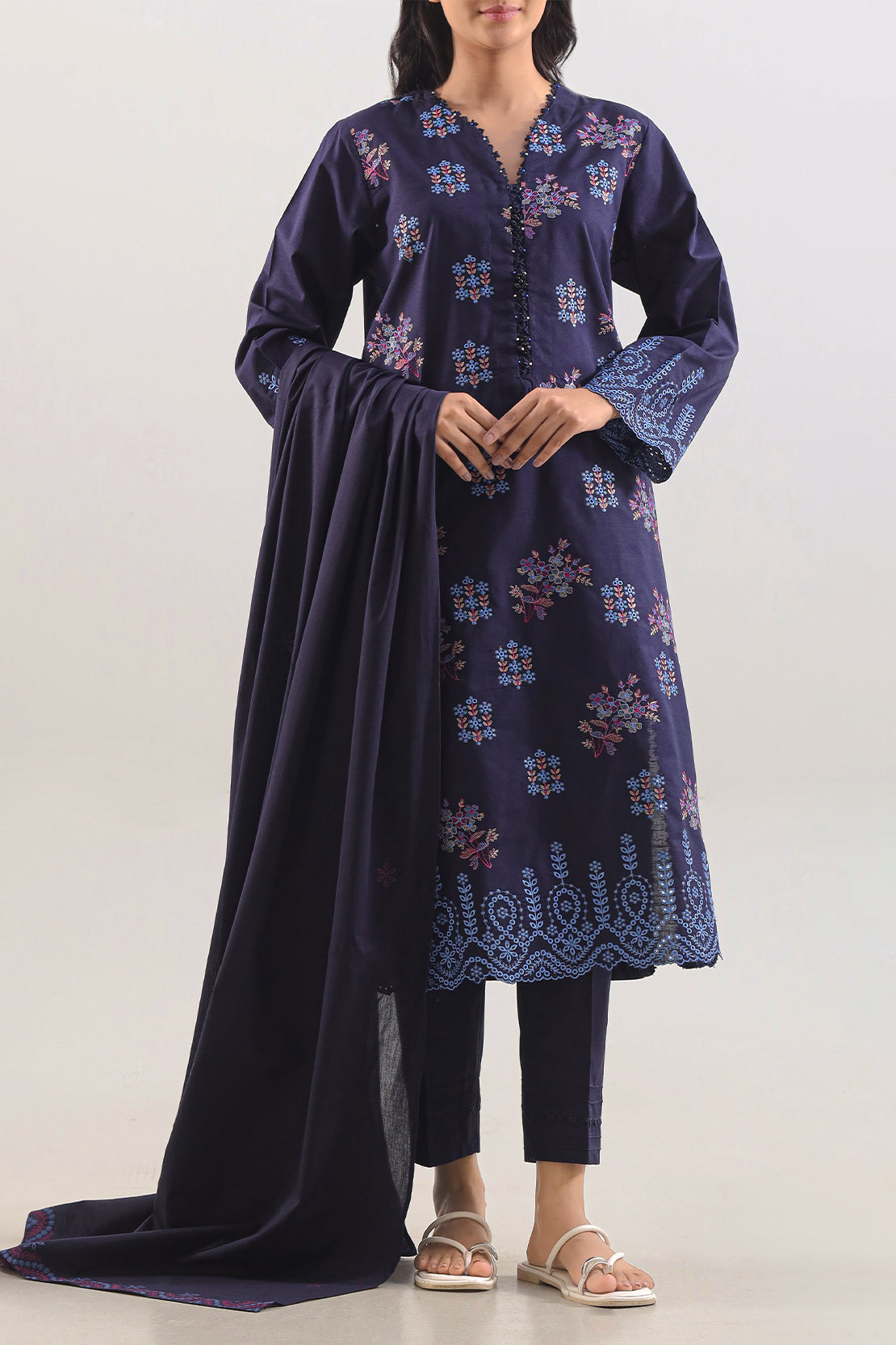 Luxury Pret Embroidered Slub Cotton Stitched 3 Piece128051