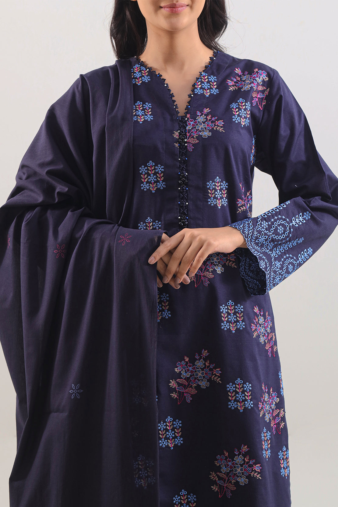 Luxury Pret Embroidered Slub Cotton Stitched 3 Piece128051