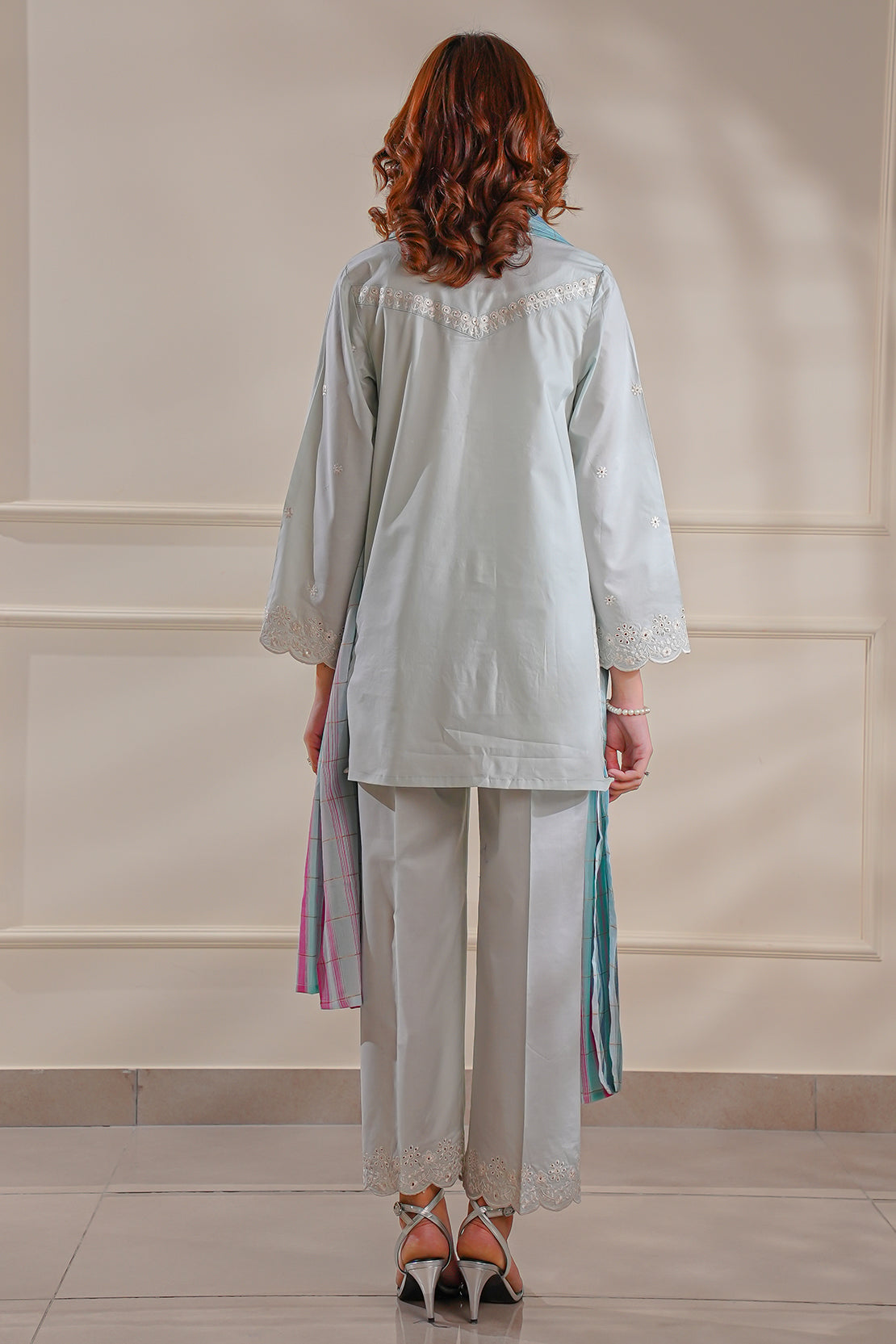 Solid Embroidered Cotton Stitched 3 Piece44547
