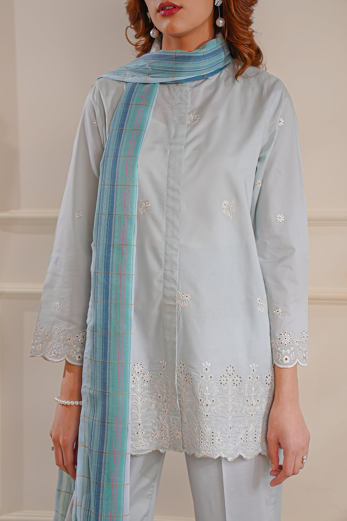 Solid Embroidered Cotton Stitched 3 Piece44547