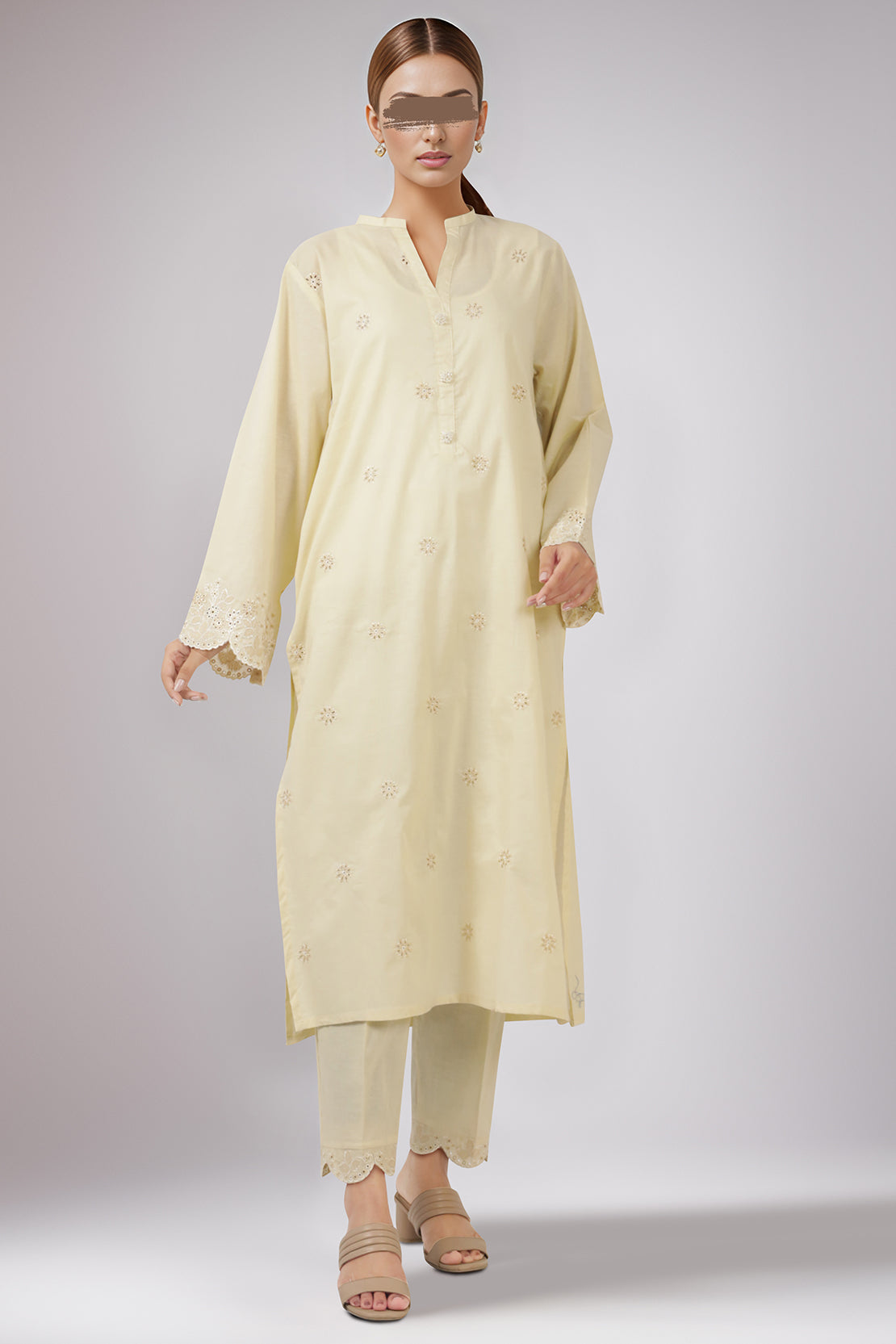 Solid Embroidered Cotton Stitched 2 Piece (Shirt/Trouser)51209