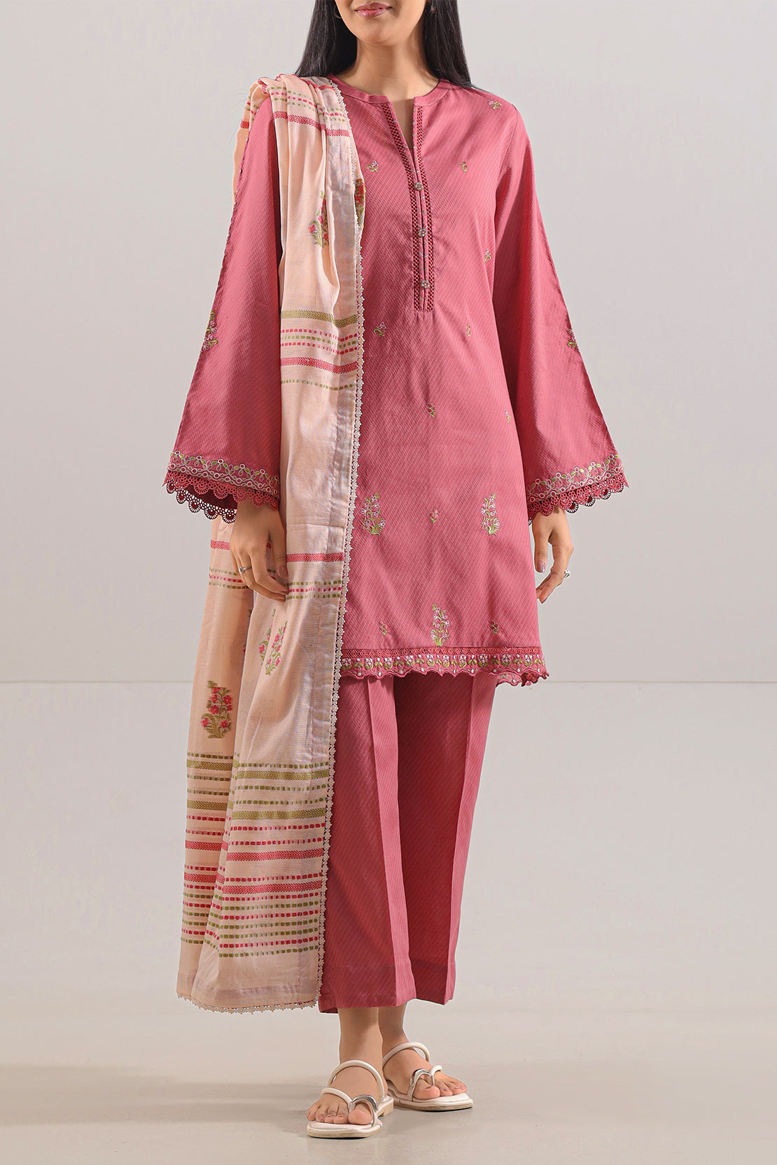 Luxury Pret Embroidered Cotton Jacquard Stitched 3 Piece108434