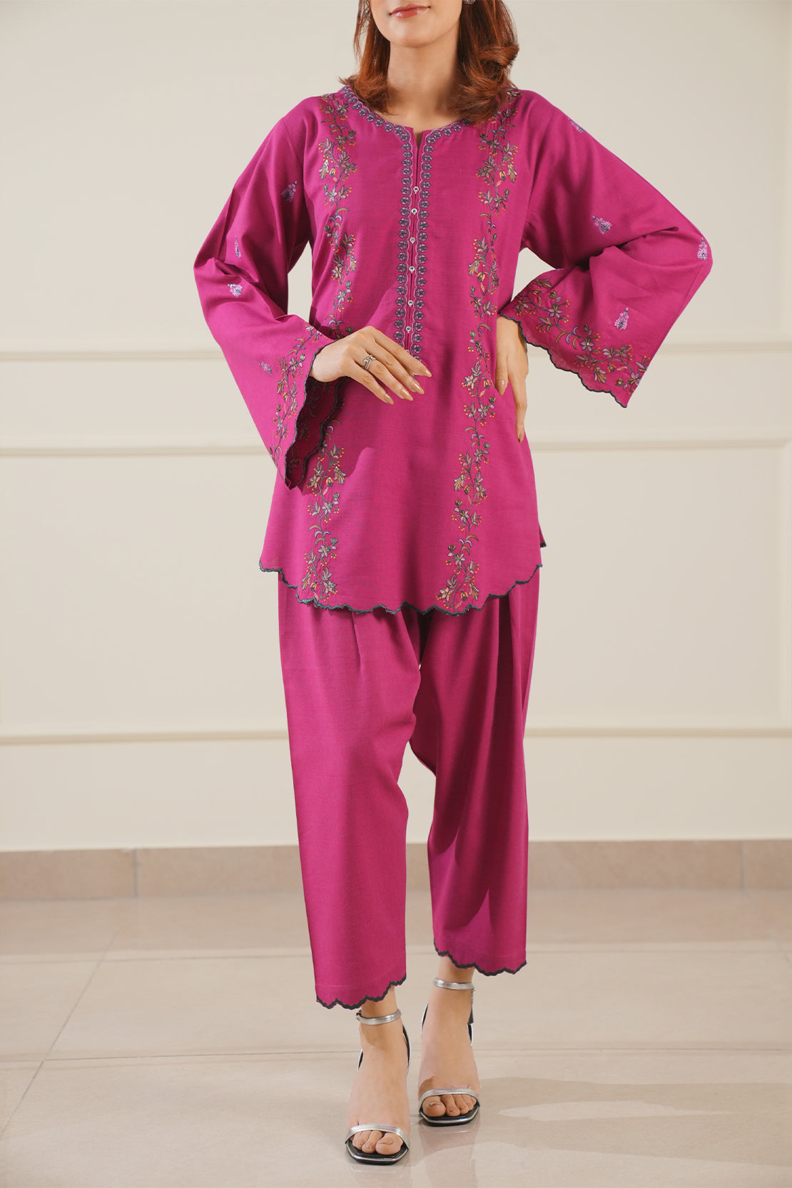 Solid Embroidered Soft Touch Cotton Stitched 2 Piece (Shirt/Trouser)68359