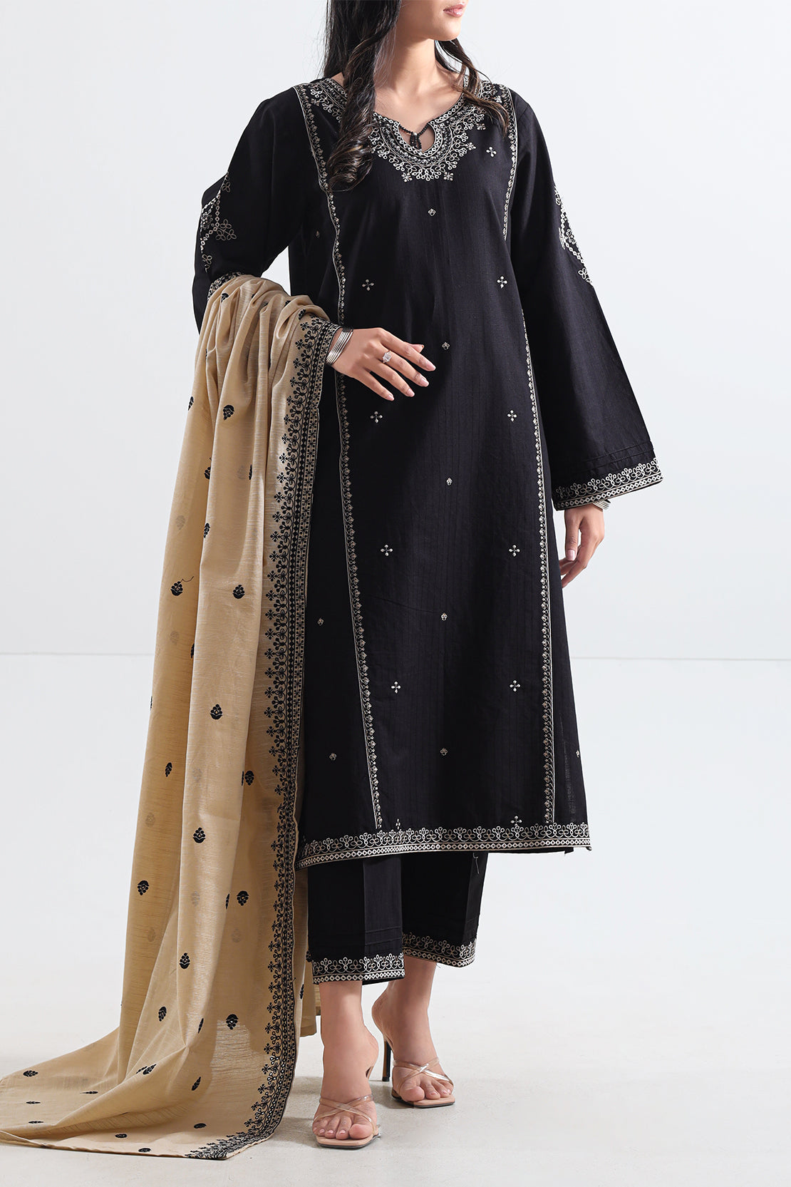 Solid Embroidered Slub Cotton Stitched 2 Piece (Shirt/Trouser)77013