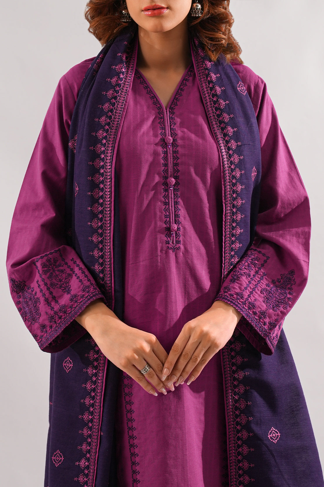 Solid Embroidered Slub Cotton Stitched 2 Piece (Shirt/Trouser)77033