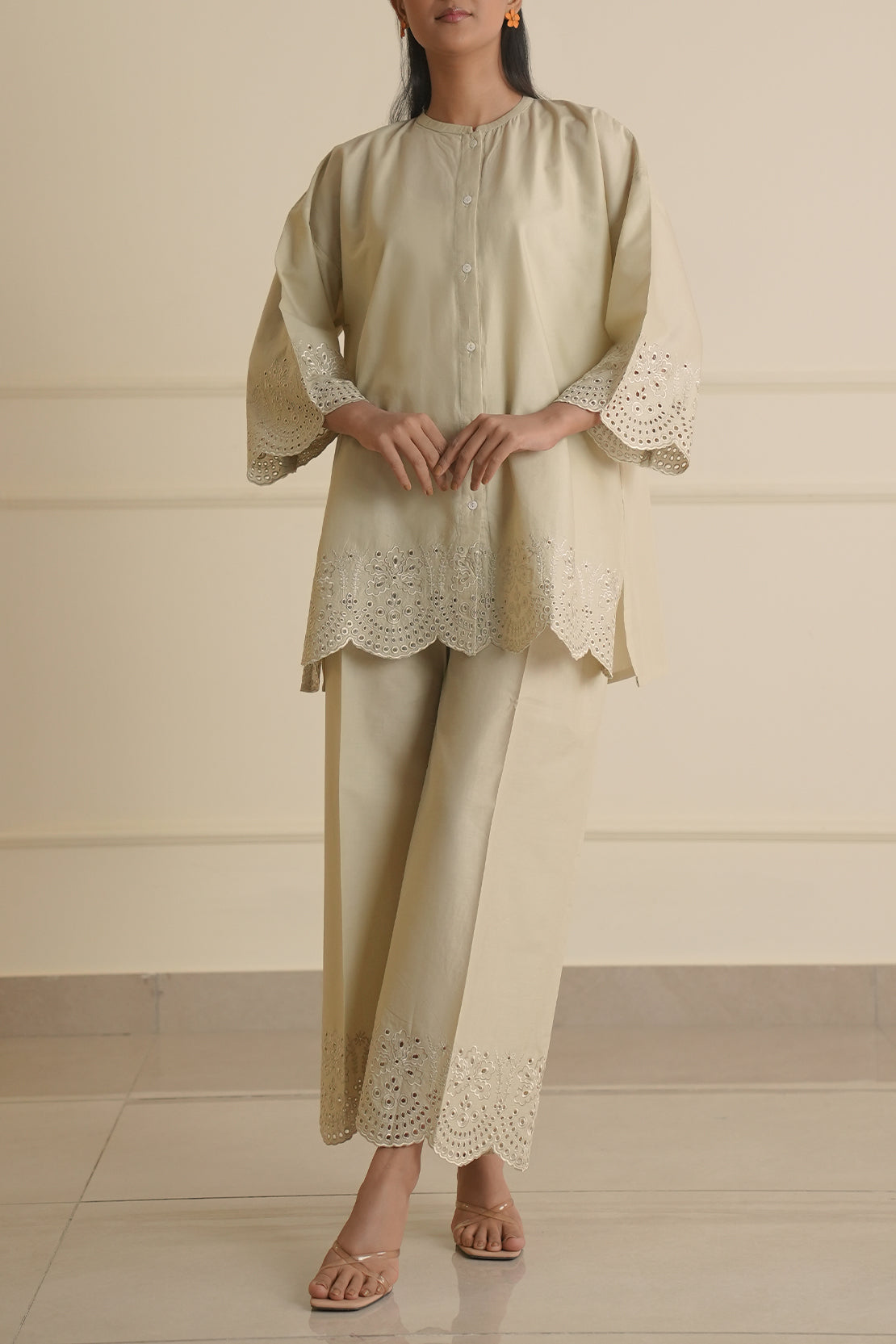 Solid Embroidered Cotton Stitched 2 Piece (Shirt/Trouser)63253