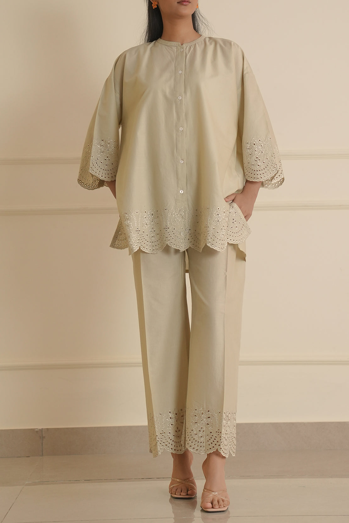 Solid Embroidered Cotton Stitched 2 Piece (Shirt/Trouser)63253