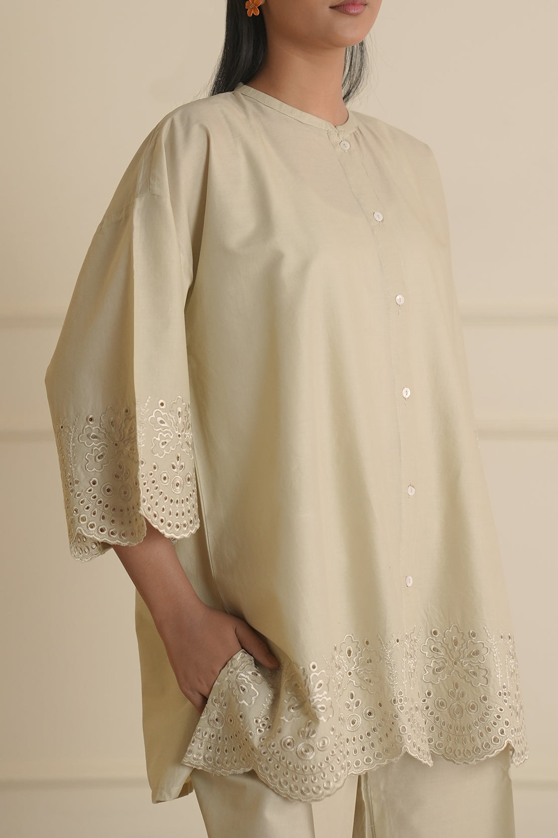 Solid Embroidered Cotton Stitched 2 Piece (Shirt/Trouser)63253