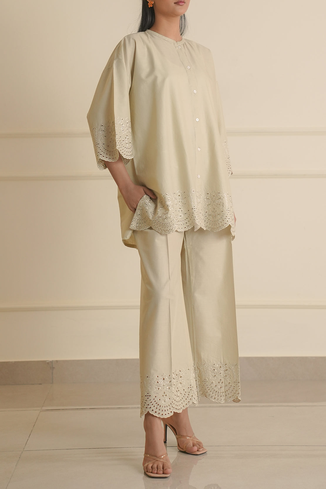 Solid Embroidered Cotton Stitched 2 Piece (Shirt/Trouser)63253