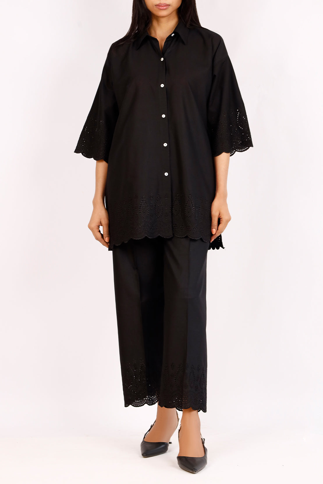 Solid Embroidered Cotton Stitched 2 Piece (Shirt/Trouser)63228