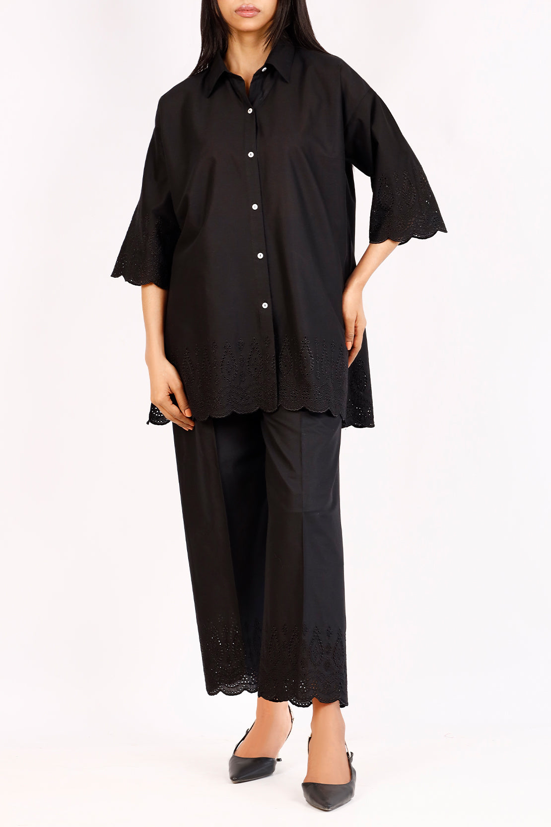 Solid Embroidered Cotton Stitched 2 Piece (Shirt/Trouser)63228