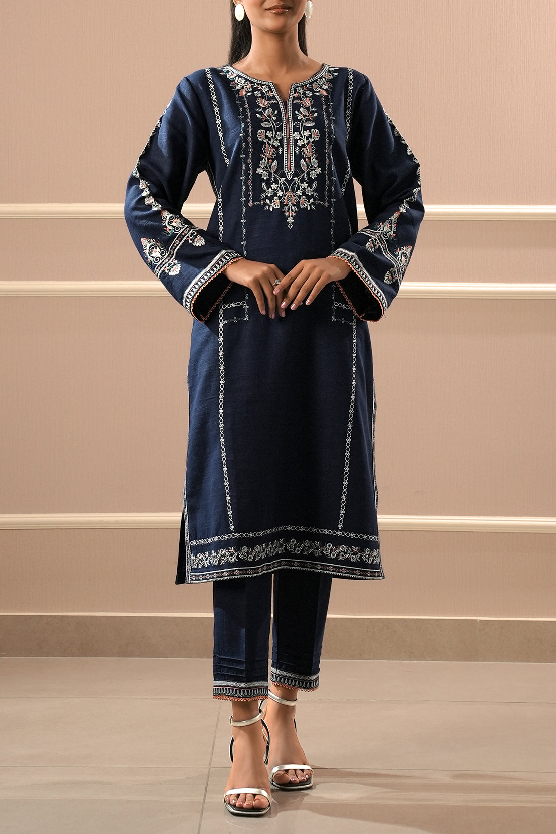 Solid Embroidered Khaddar Stitched 2 Piece (Shirt/Trouser)77663