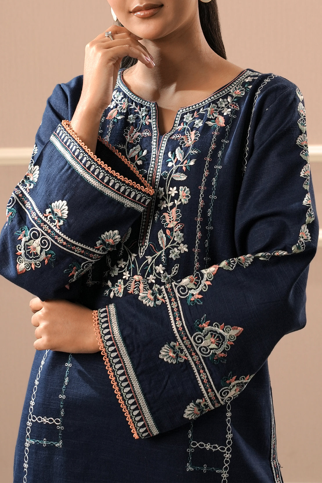 Solid Embroidered Khaddar Stitched 2 Piece (Shirt/Trouser)77663