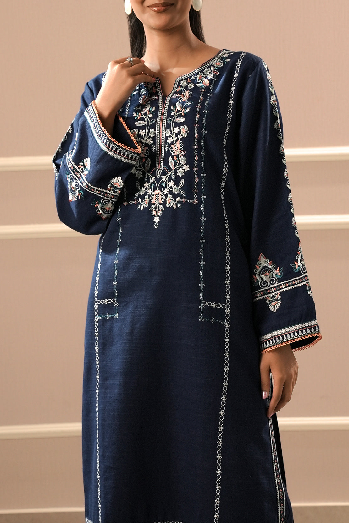 Solid Embroidered Khaddar Stitched 2 Piece (Shirt/Trouser)77663