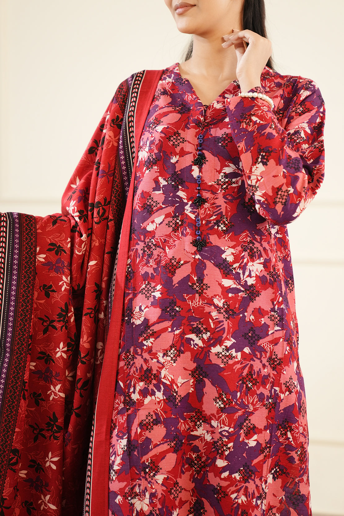 Printed Khaddar Stitched 3 Piece76556