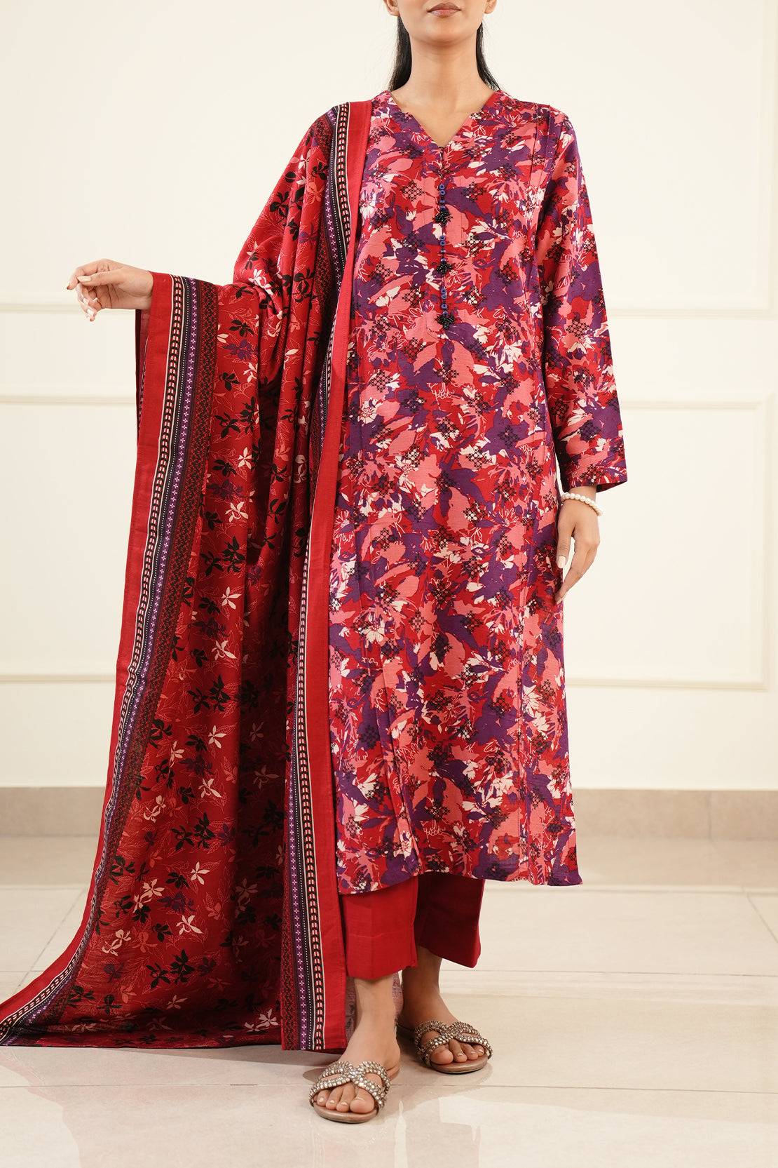 Printed Khaddar Stitched 3 Piece76556