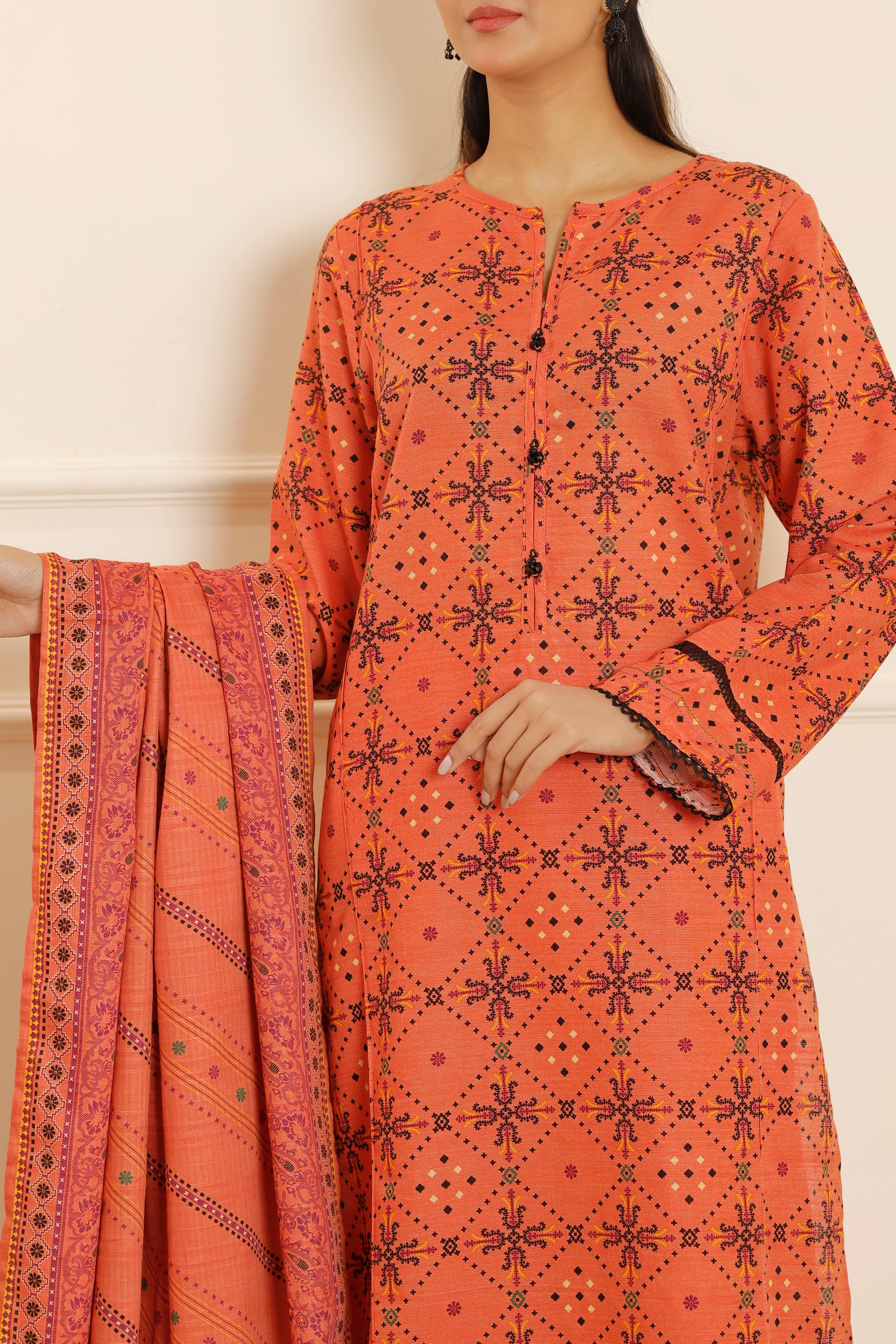 Printed Khaddar Stitched 3 Piece77313