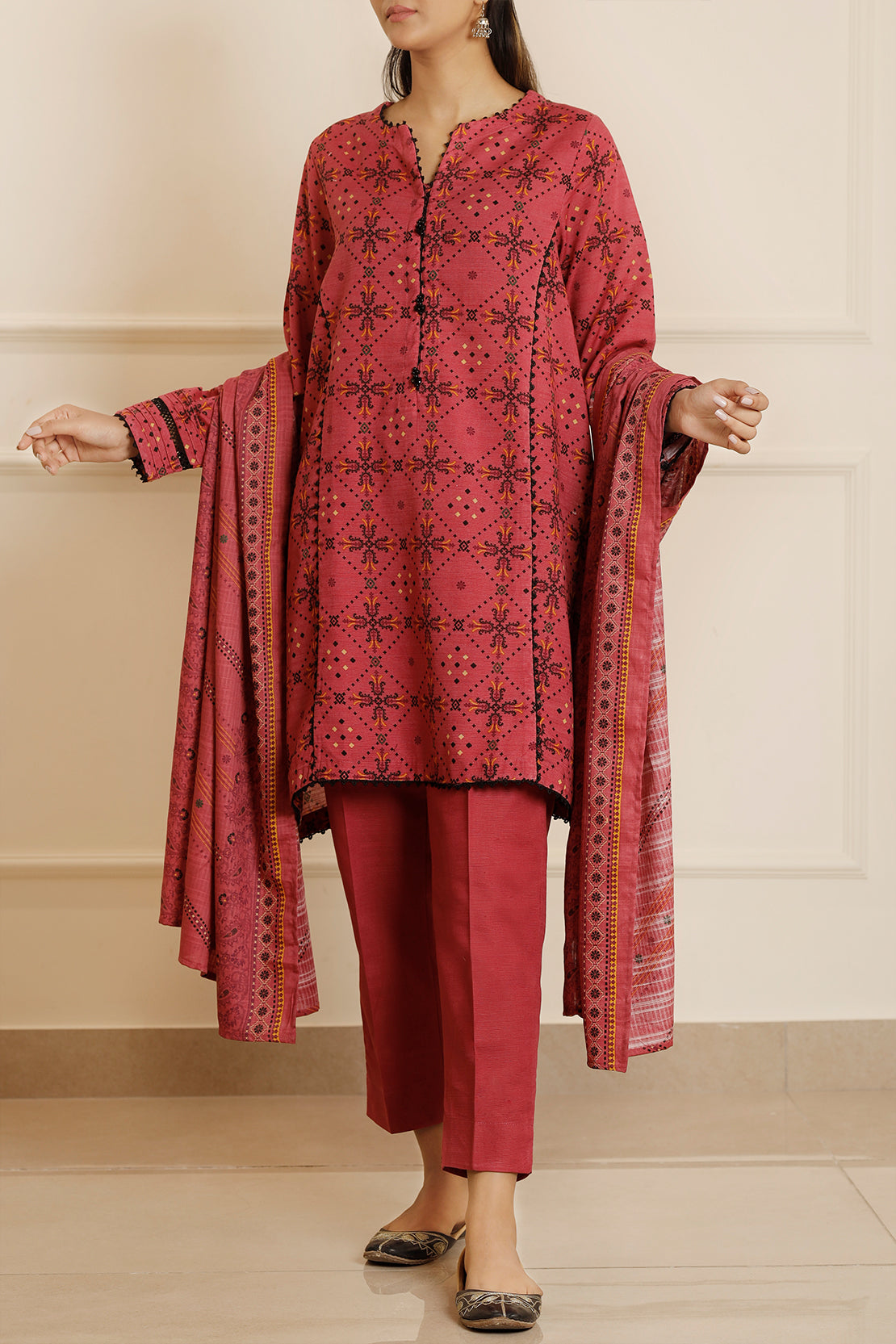 Printed Khaddar Stitched 3 Piece77320