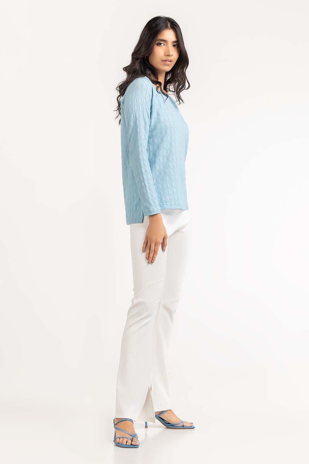 Square Neck Top With Textured Fabric