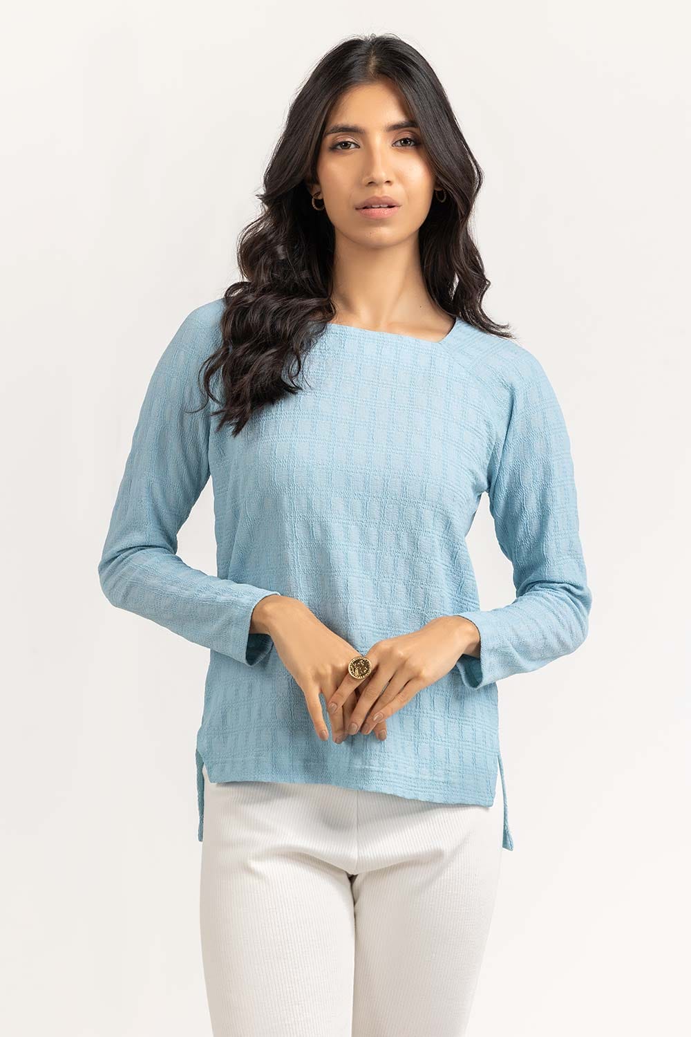 Square Neck Top With Textured Fabric