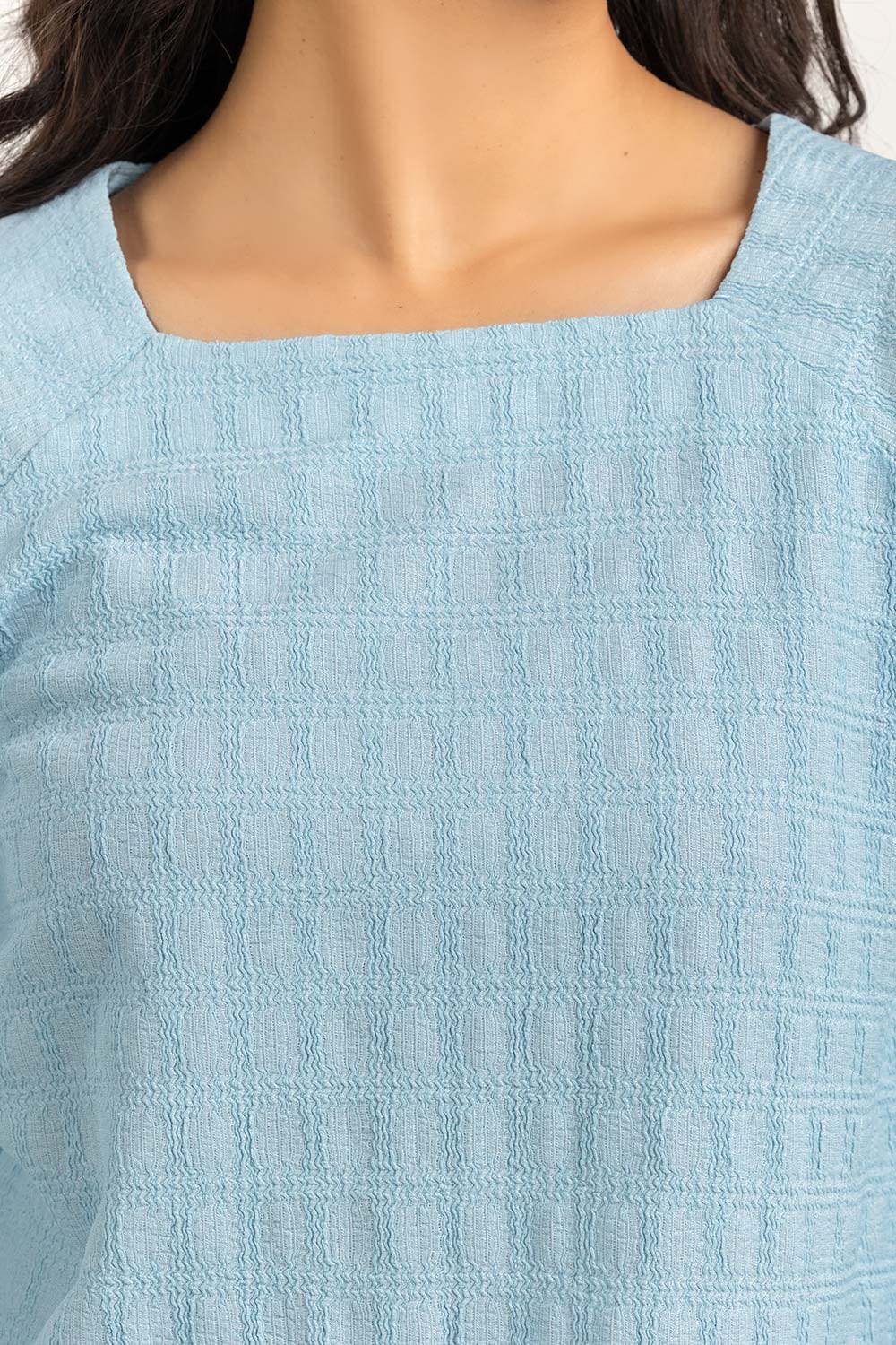 Square Neck Top With Textured Fabric