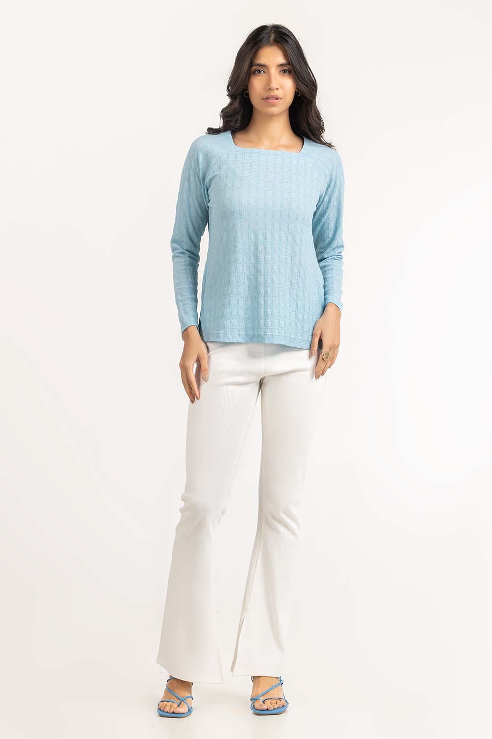 Square Neck Top With Textured Fabric