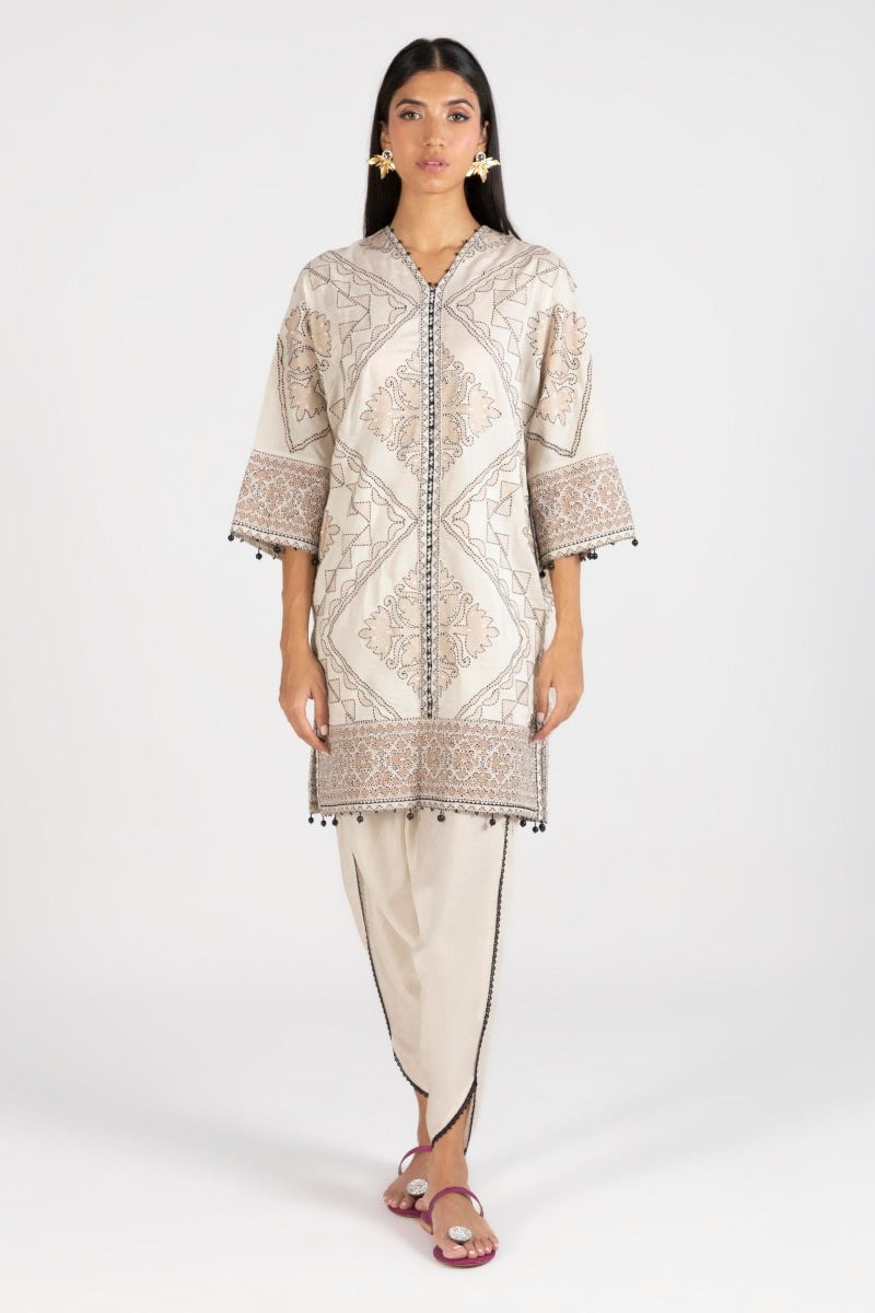 Stitched Embroidered Raw Silk Shirt