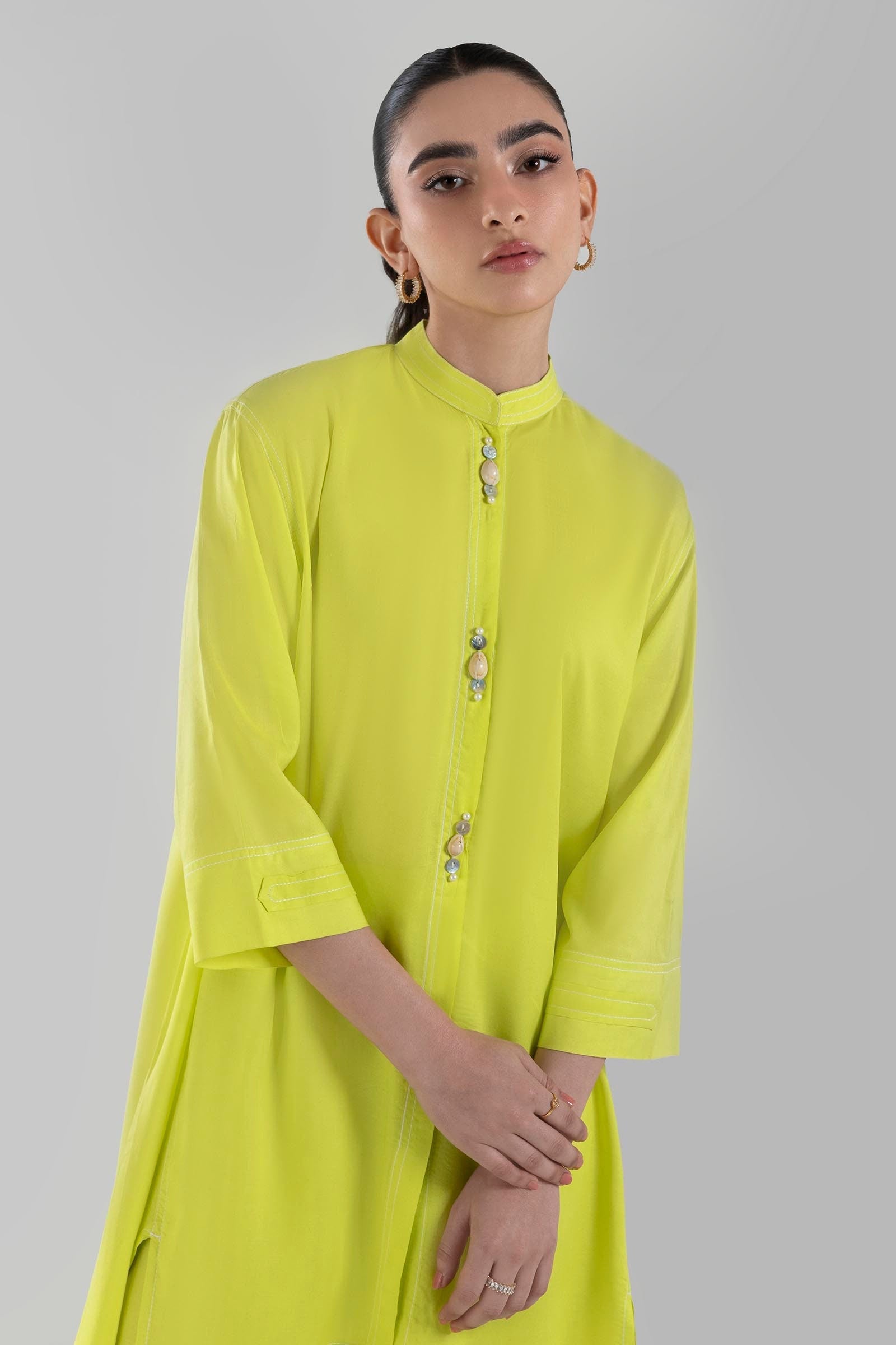 Stitched Neon Green Printed Shirt