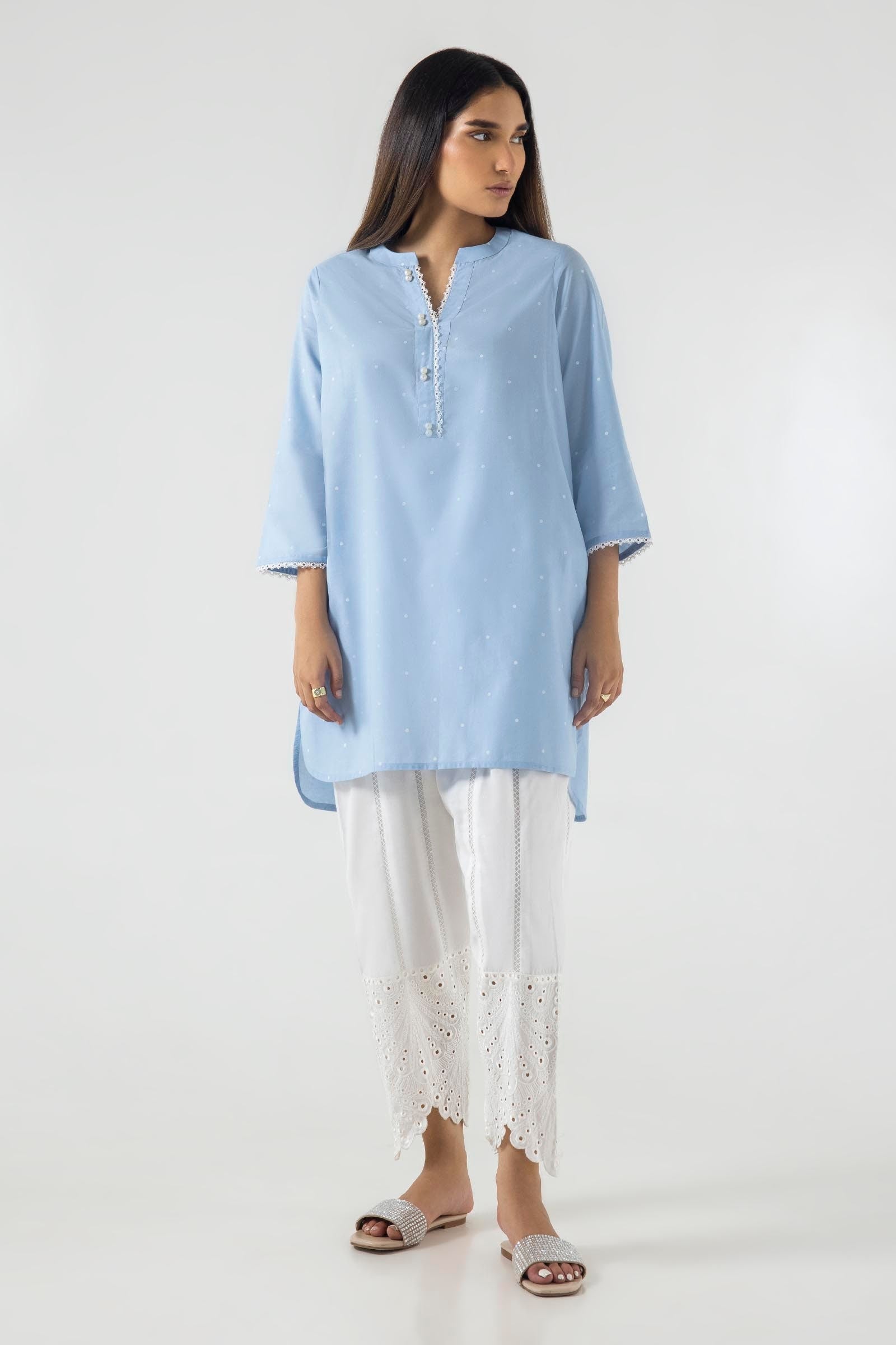 Stitched Sky Blue Printed Shirt