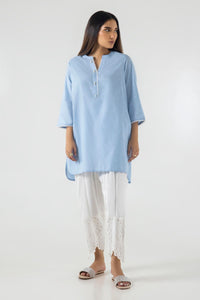 Stitched Sky Blue Printed Shirt